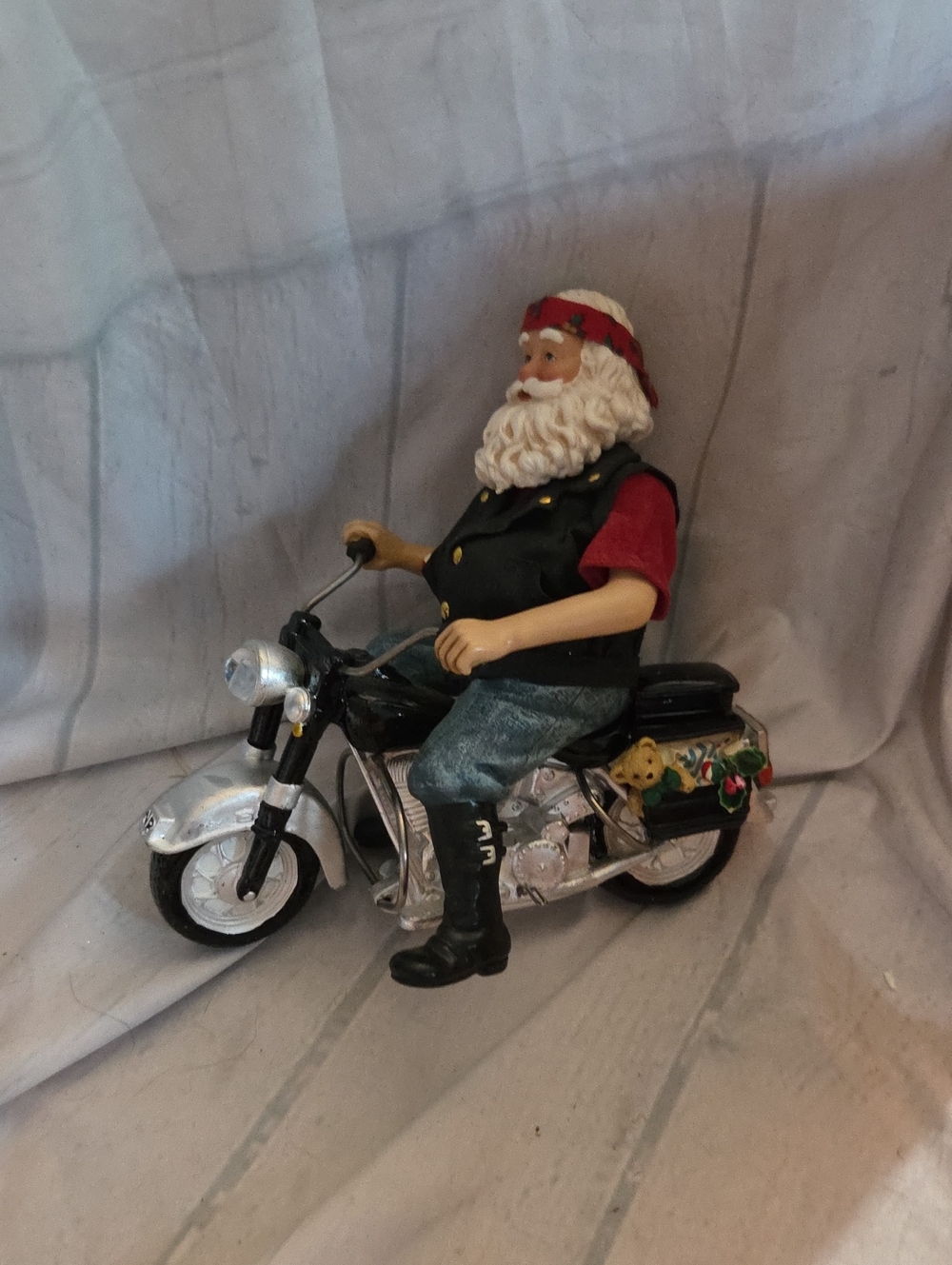 Santa on Motorcycle Figurine - Red & Black Holiday Toy